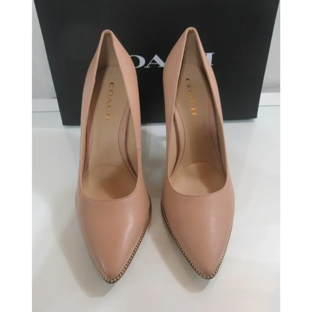 NEW Coach Samantha Leather Studded Dress Pump Pointed Toe Pale Blush Size 10